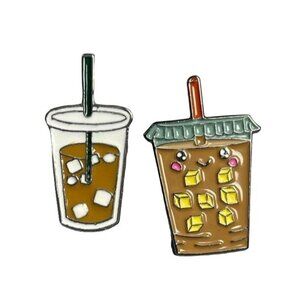 Coffee Ice Drink Lapel Pin Beverage Straw Badge Brooch Accessories Jewelry Pin